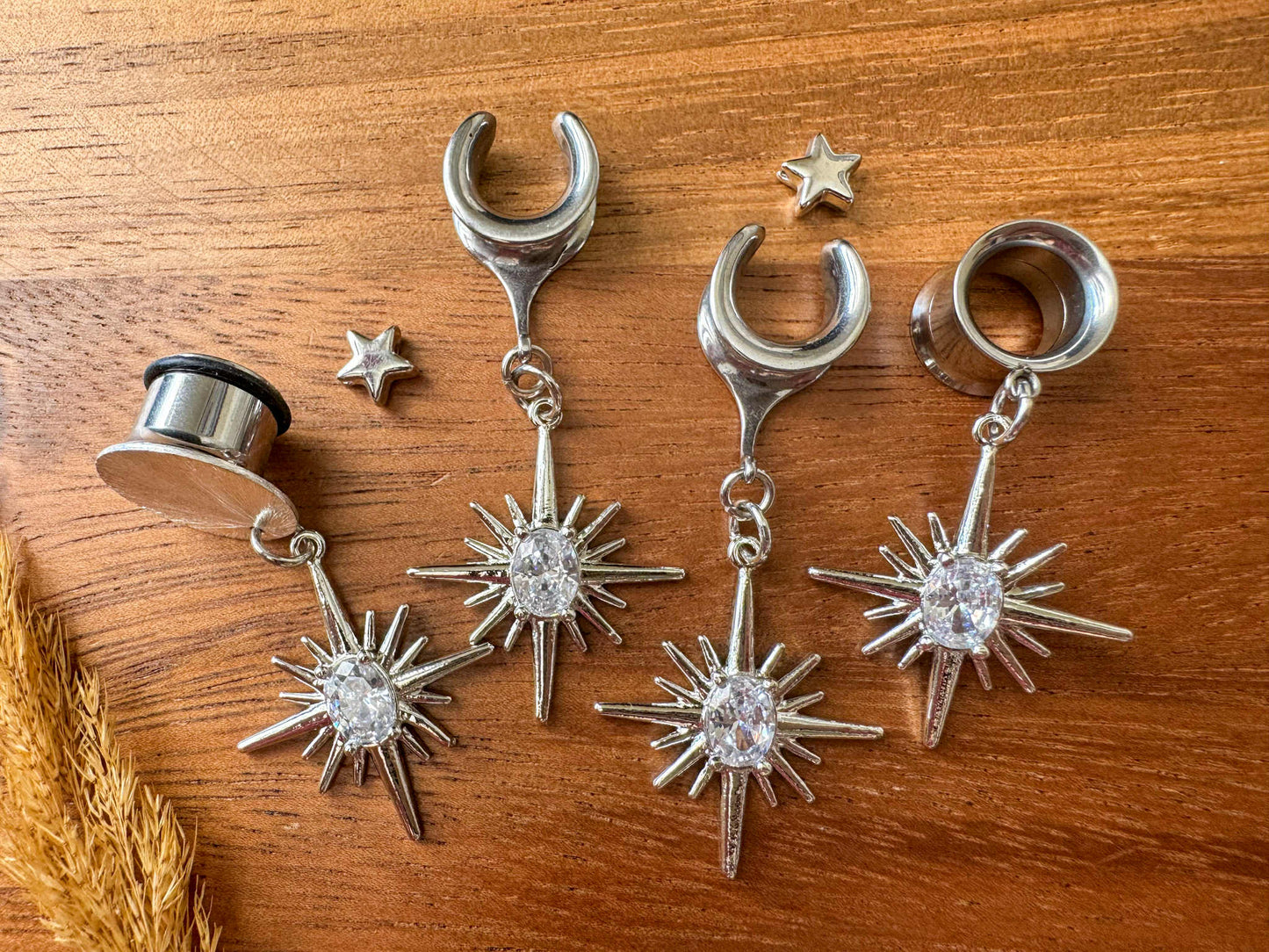 Rhodium Plated North Stars Plug Earrings