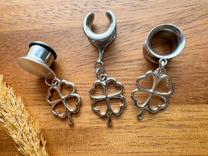 Rhodium Plated Shamrock Clovers Plug Earrings