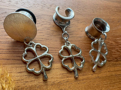 Rhodium Plated Shamrock Clovers Plug Earrings