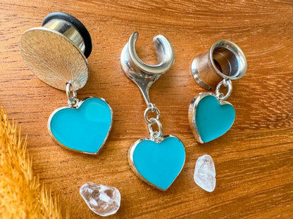 Rhodium Plated Teal Hearts