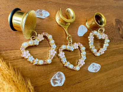 Romantic Floral Hearts Plug Earrings