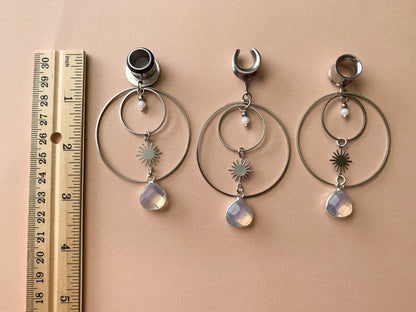 Steel Double Hoops With Sun & Opalite Dangles