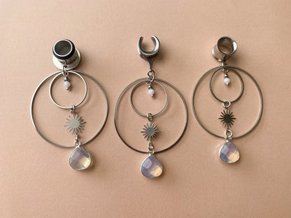 Steel Double Hoops With Sun & Opalite Dangles