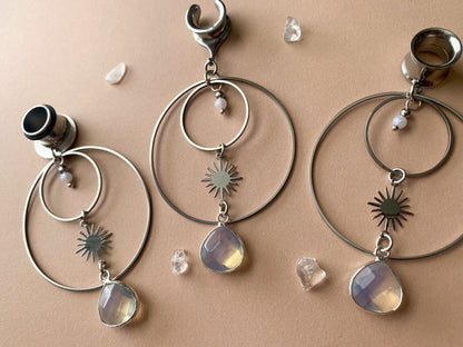 Steel Double Hoops With Sun & Opalite Dangles