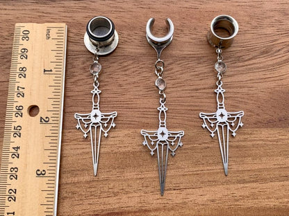 Silver Fantasy Swords Plug Earrings