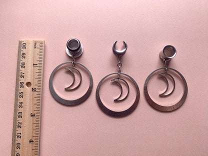 Silver Hoops With Crescent Moon Pendant