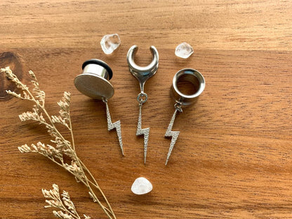 Silver Rhinestone Lightning Bolt Earrings