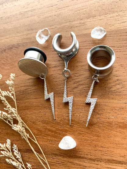 Silver Rhinestone Lightning Bolt Earrings