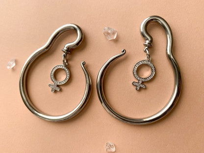 Silver Steel Hangers With CZ Female Symbol