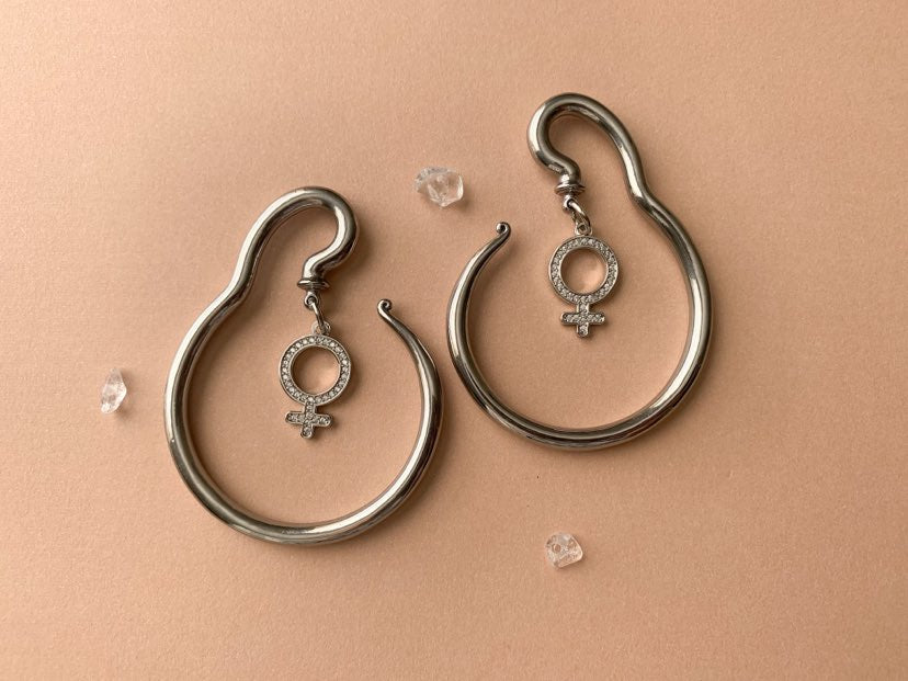 Silver Steel Hangers With CZ Female Symbol