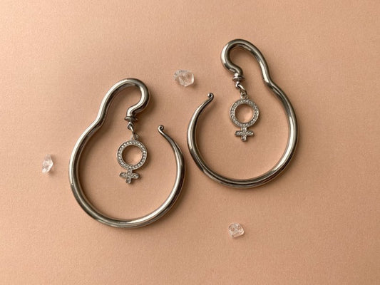Silver Steel Hangers With CZ Female Symbol