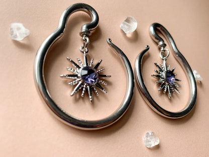 Silver Steel Hangers With Silver Sun & Purple Center