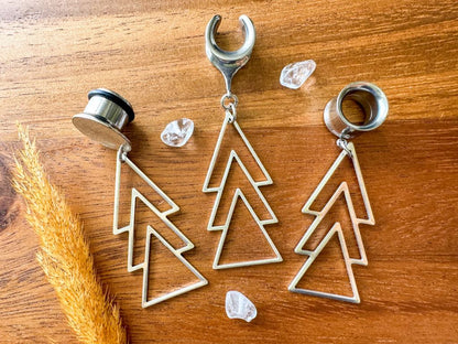 3-Tier Silver Arrow Dangles Plug Earrings