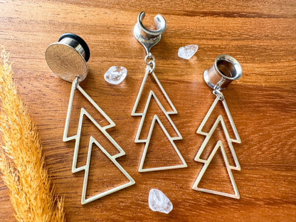 3-Tier Silver Arrow Dangles Plug Earrings