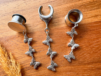 Silver Butterfly Strands Plug Earrings