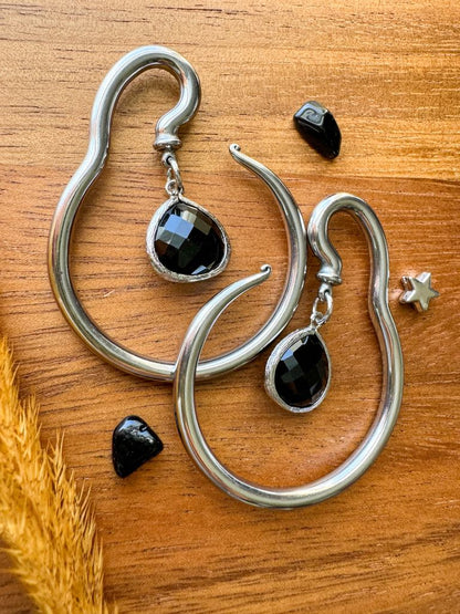 Silver Hangers w/ Rhodium Black Glass Charm