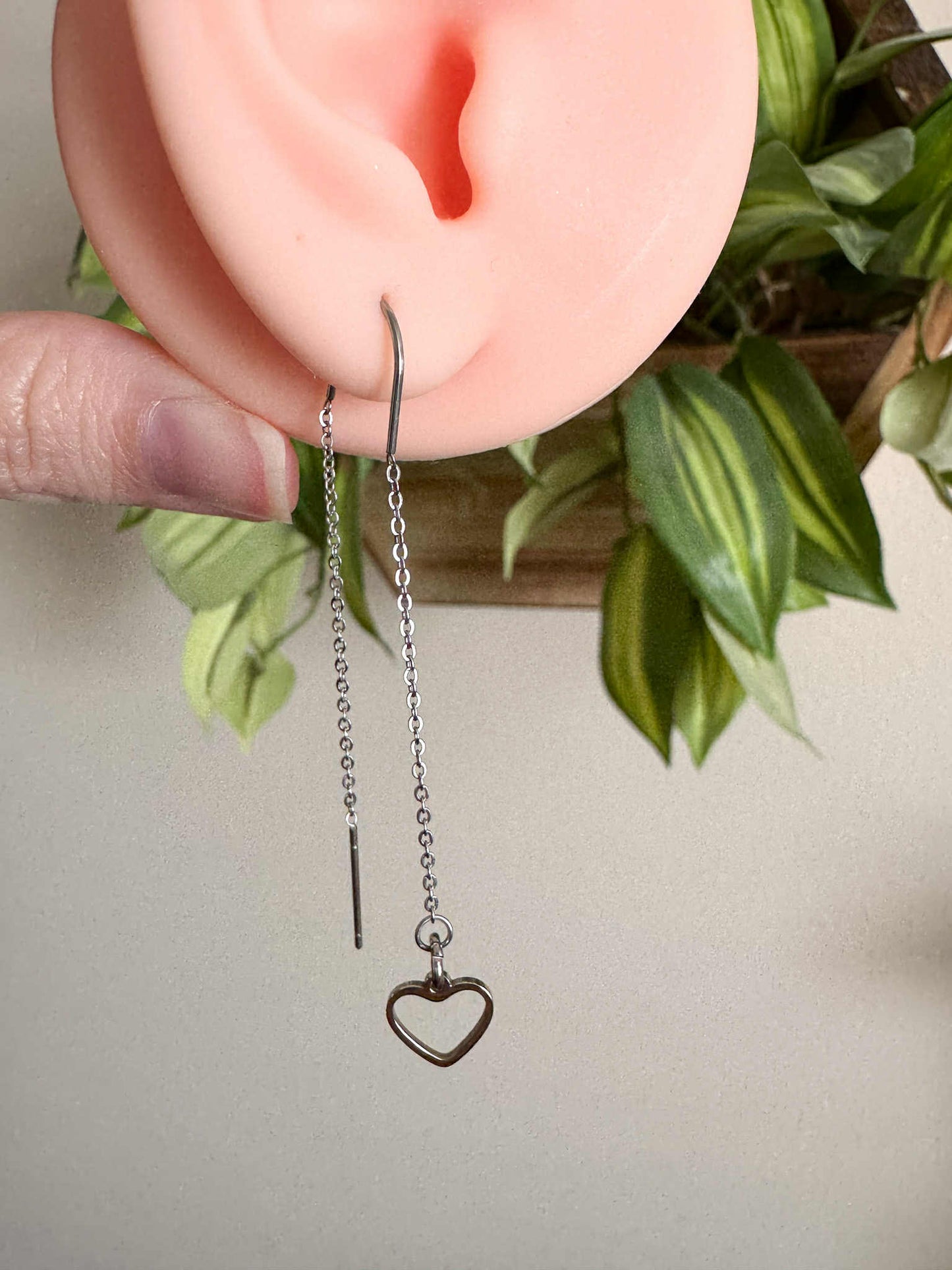 Silver Heart Threader Earrings