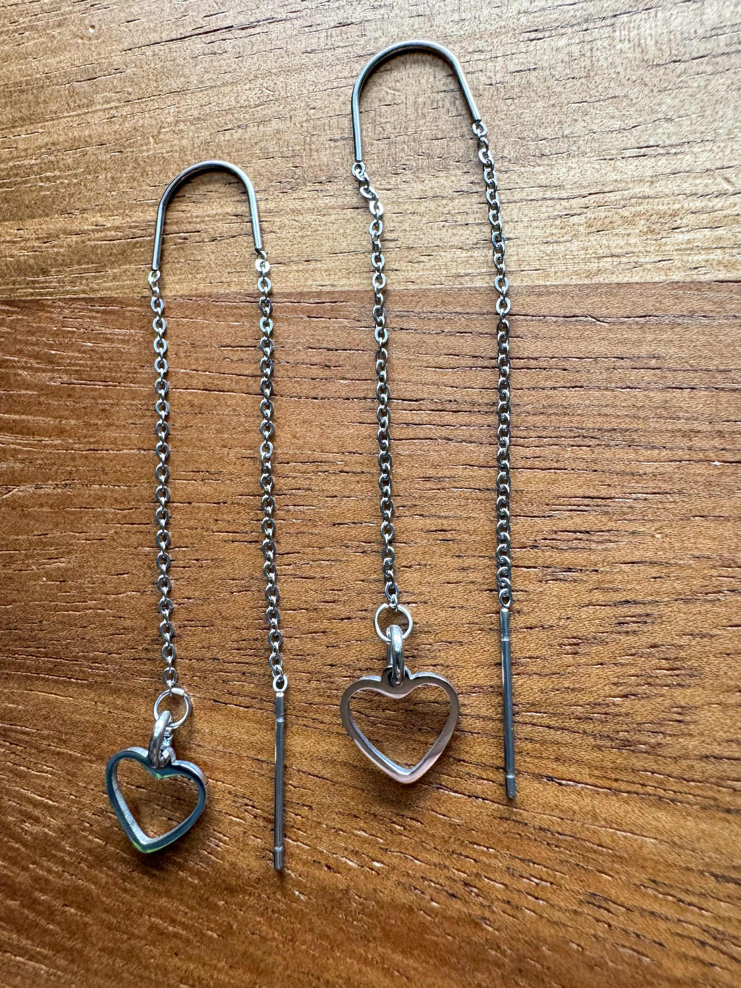 Silver Heart Threader Earrings