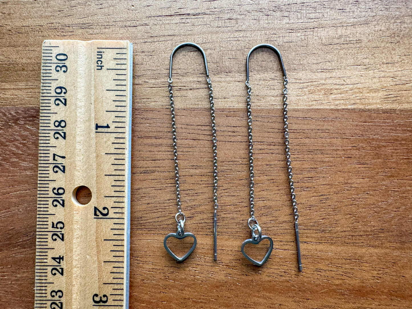 Silver Heart Threader Earrings