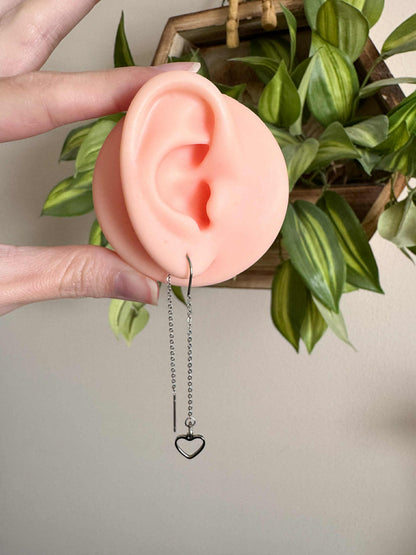 Silver Heart Threader Earrings