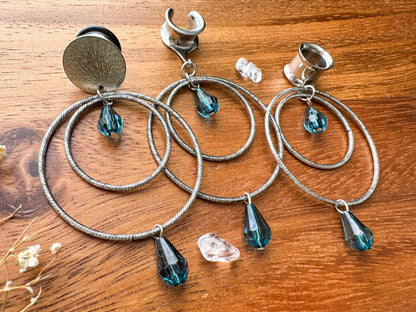 Silver Hoops w/ Blue Accents Plug Earrings