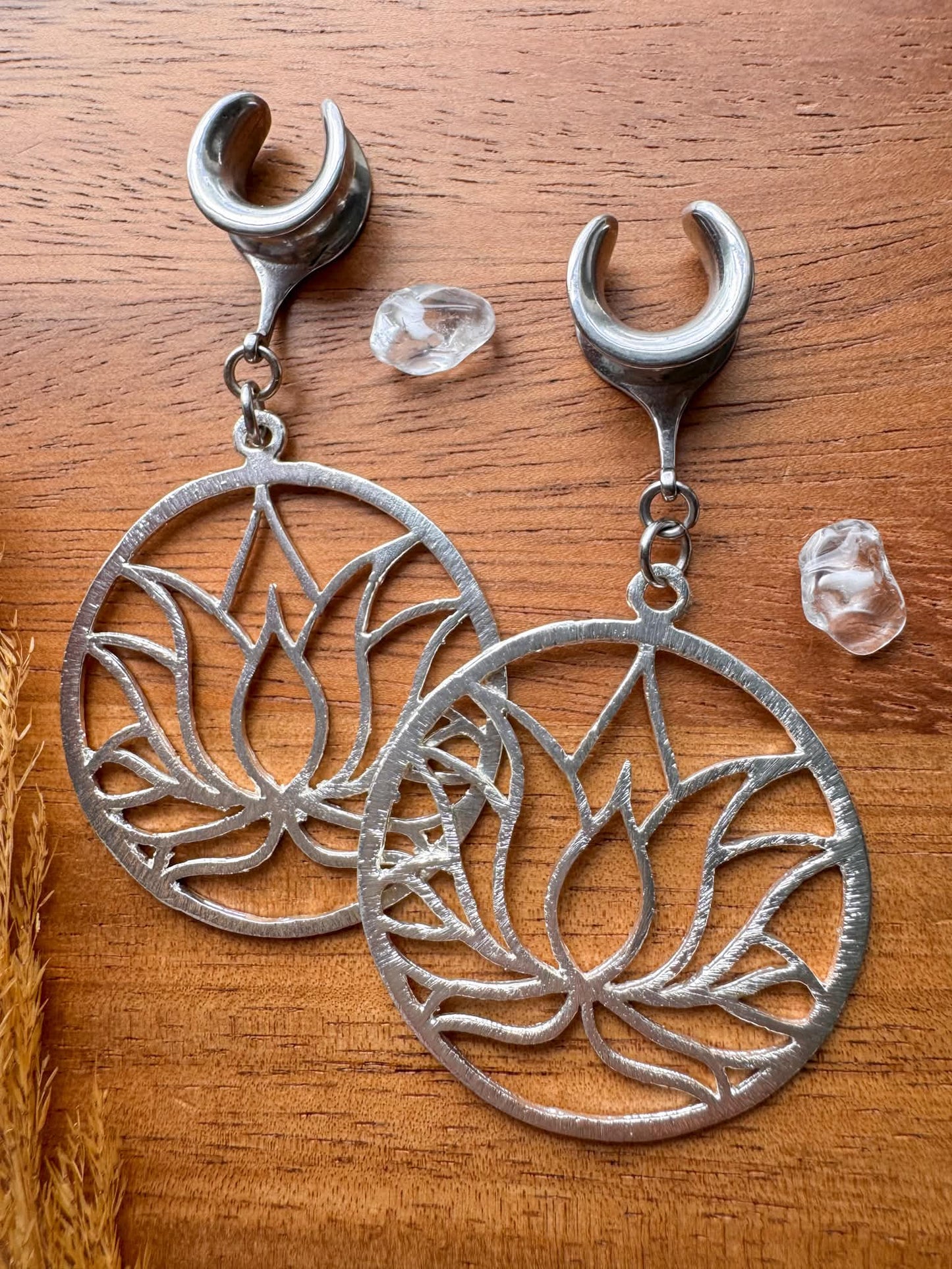 Silver Plated Lotus Hoops Plug Earrings
