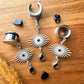 Silver Radiant Eyes and Gemstone Dangles Plug Earrings