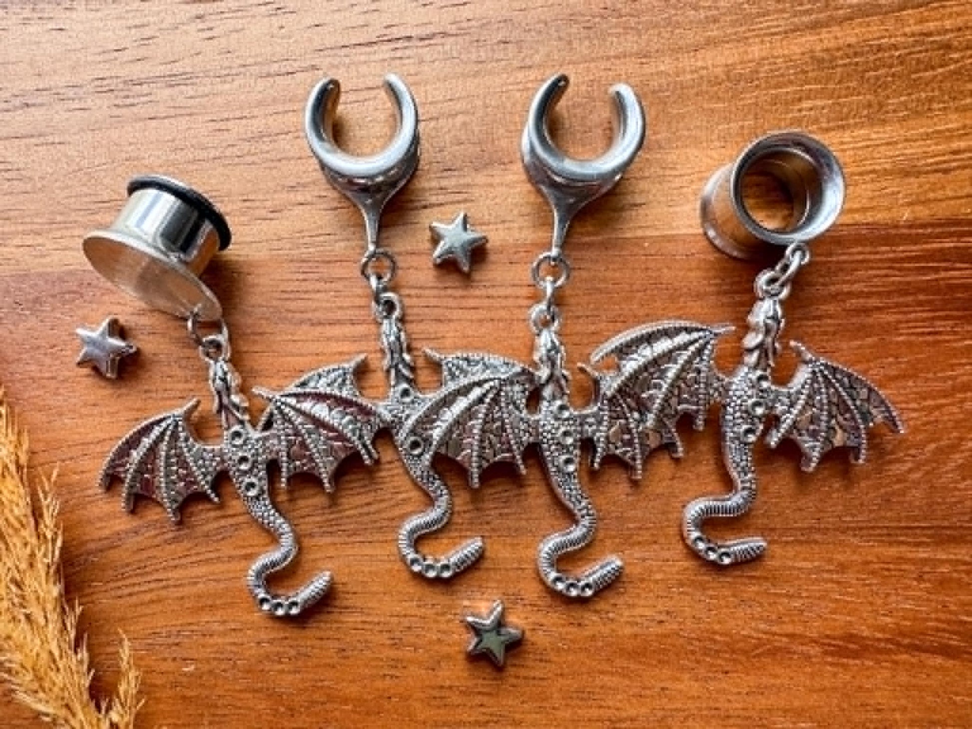 Silver Spellbound Dragons Plug Earrings