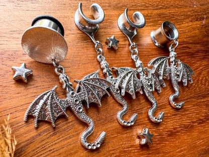 Silver Spellbound Dragons Plug Earrings