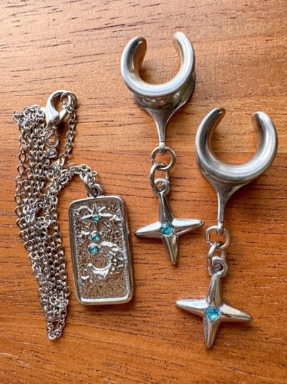Silver Star Plugs With Matching Necklace