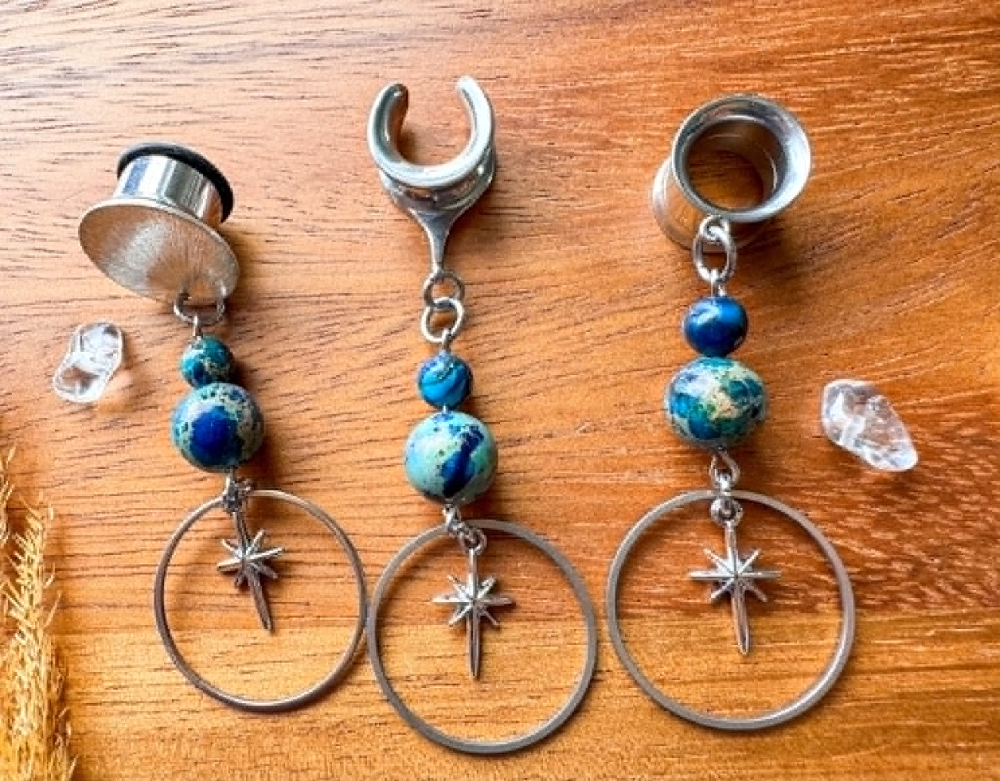 Silver Starlit Jasper Hoops Plug Earrings