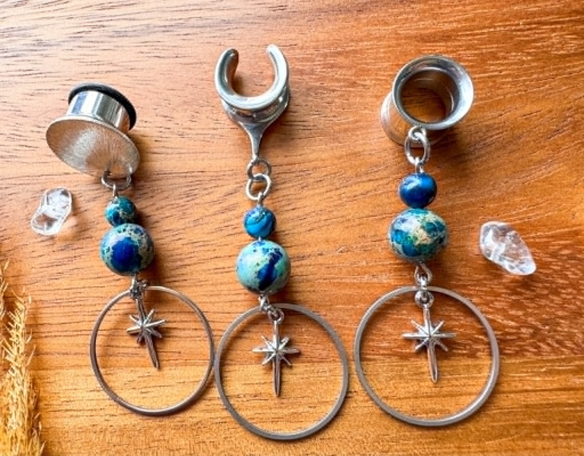 Silver Starlit Jasper Hoops Plug Earrings
