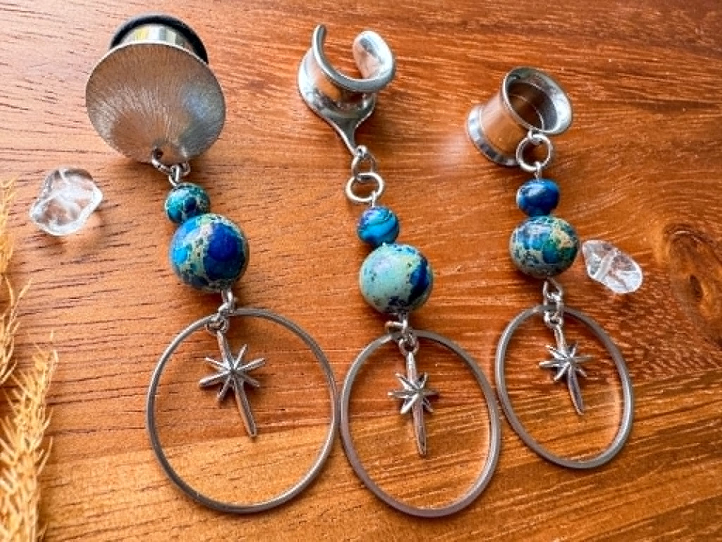 Silver Starlit Jasper Hoops Plug Earrings
