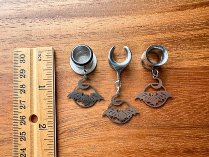 Silver Steel Bat and Moon Dangles