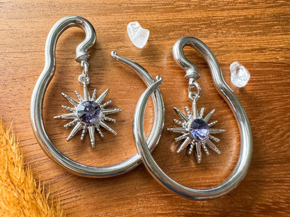 Silver Steel Hangers With Silver Sun & Purple Center