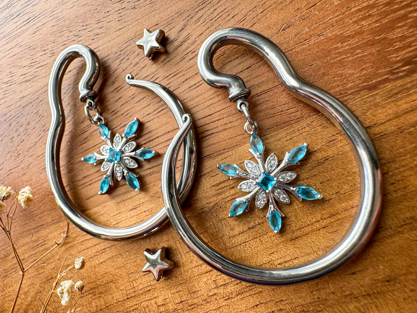 Silver Steel Hangers w/ CZ Snowflake