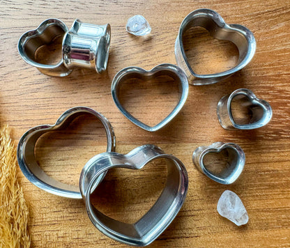 Silver Steel Heart Plug Earrings