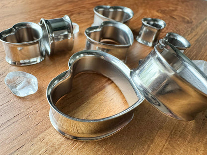 Silver Steel Heart Plug Earrings