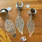 Silver Tone Leaves Plug Earrings