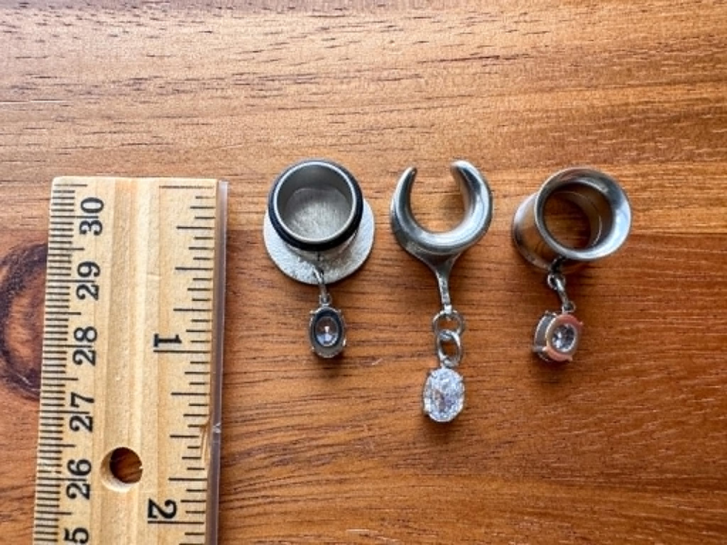 Silver Zircon Plugs With Matching Necklace