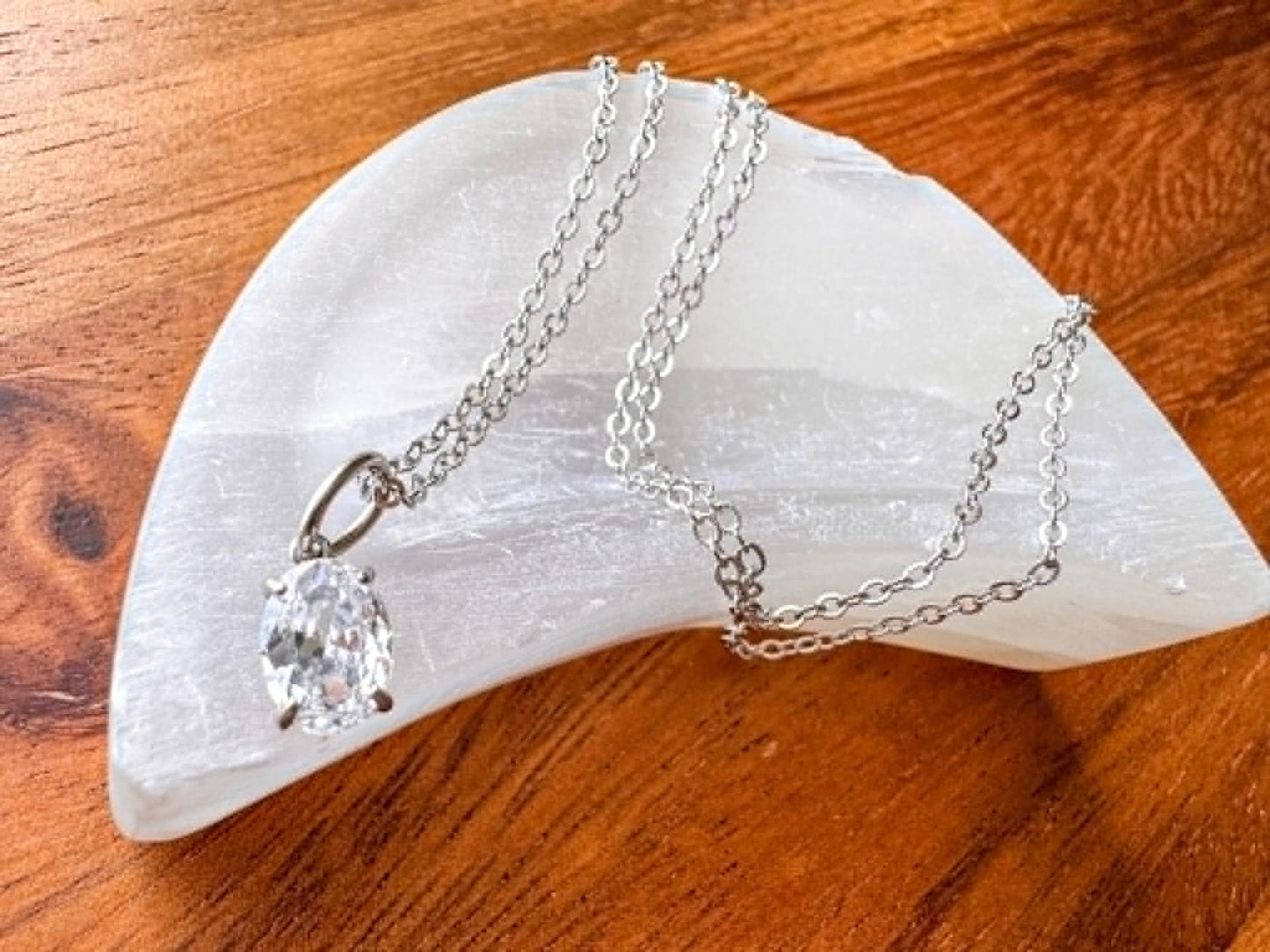 Silver Zircon Plugs With Matching Necklace