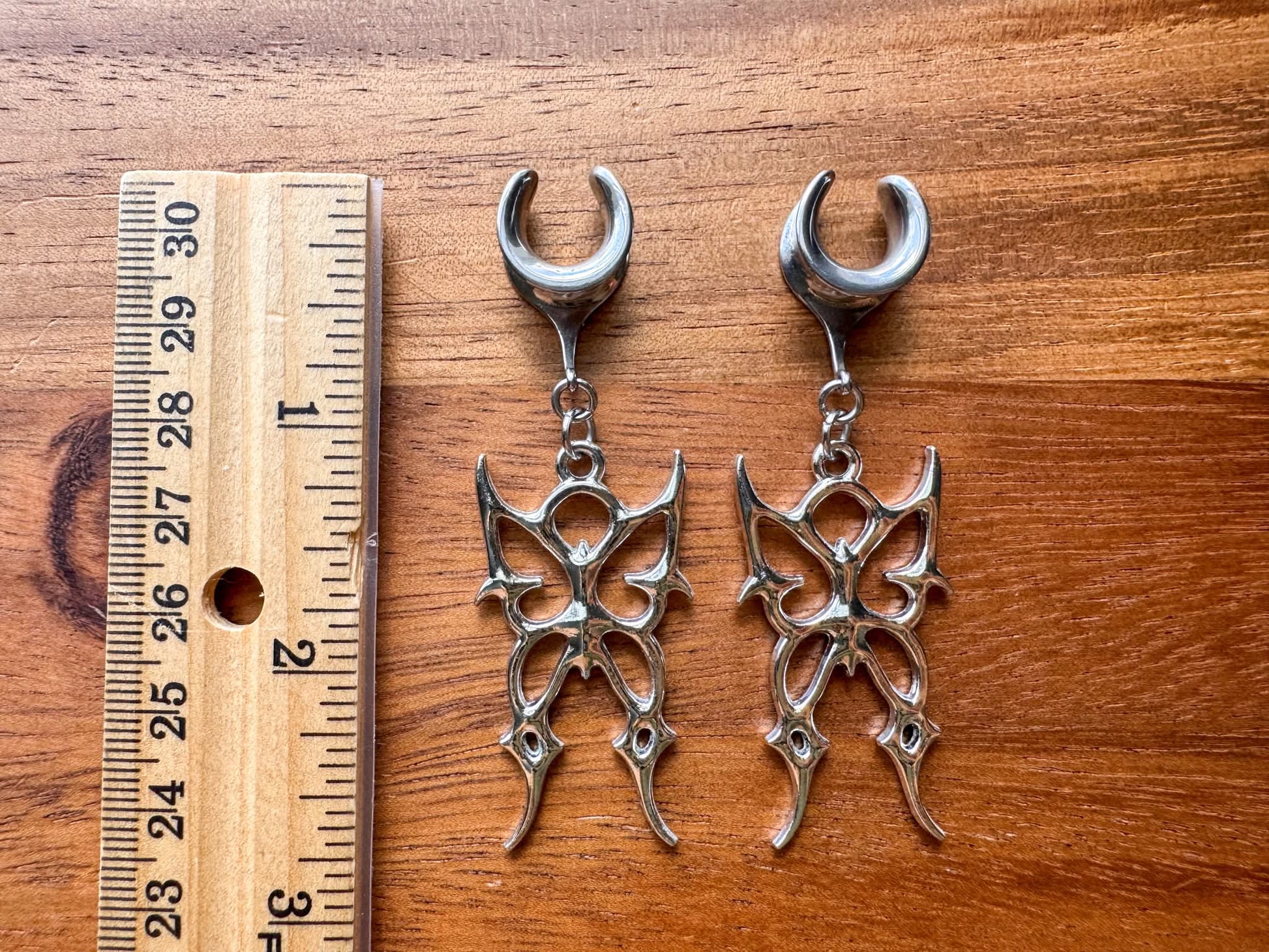 Silver gothic butterfly plug earrings for stretched ears