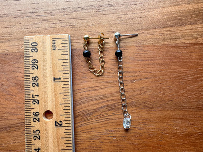 Silver or Gold Chain Ball Post with Onyx Detail Earrings