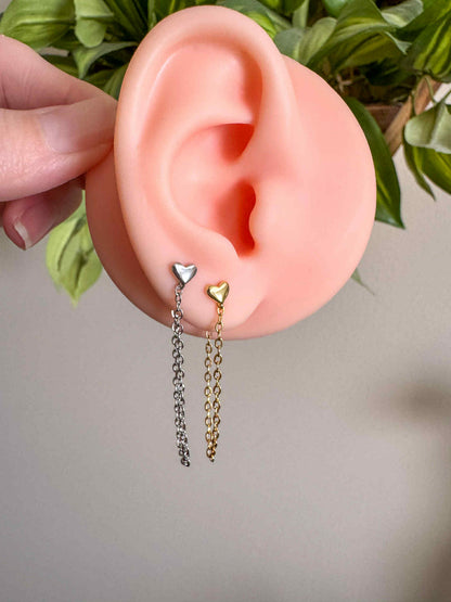Silver or Gold Heart Chain Earrings