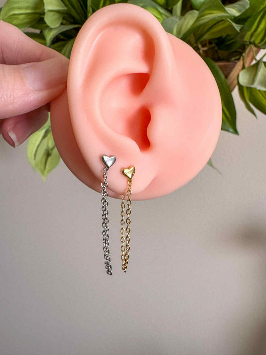 Silver or Gold Heart Chain Earrings