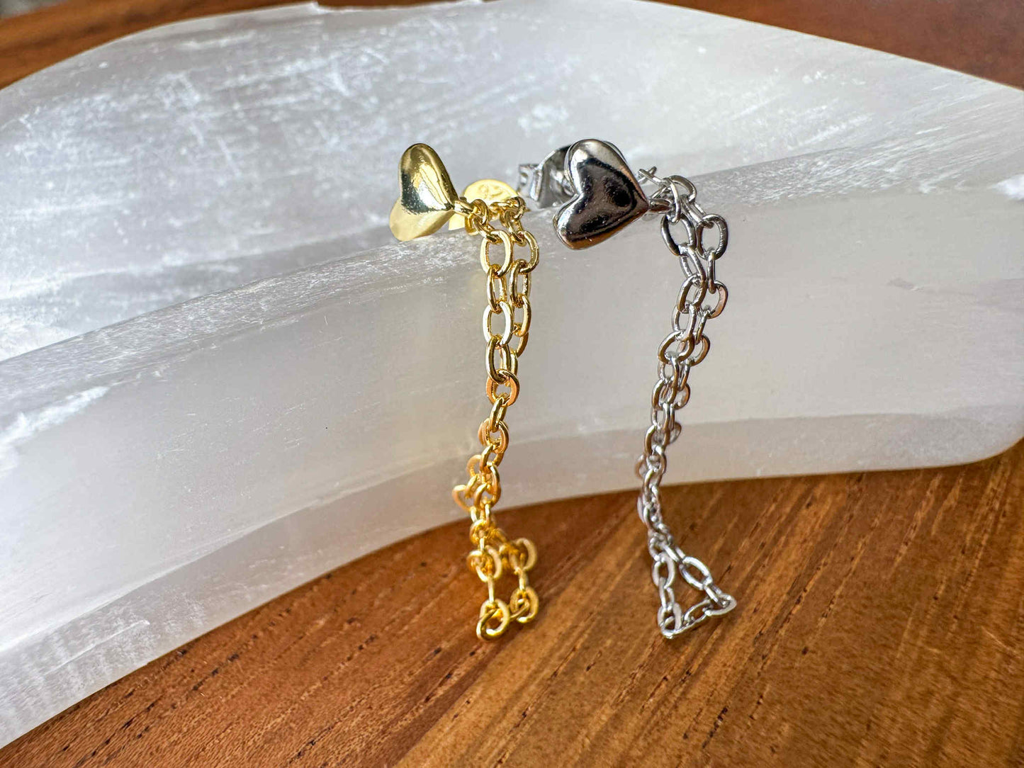 Silver or Gold Heart Chain Earrings