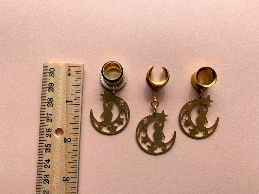 Small Brass Cat & Moon Dangles