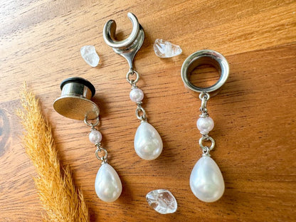 Small Silver Pearls Plug Earrings