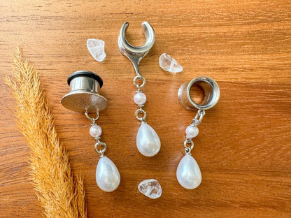 Small Silver Pearls Plug Earrings