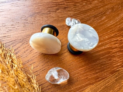 Small White Marble Stud Plugs Plug Earrings